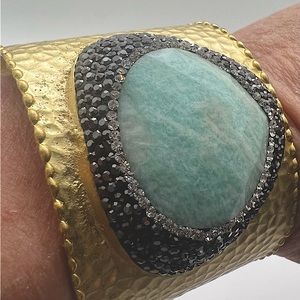 Santorini Collection Cuff Bracelet.. hammered good, turquoise and pave
